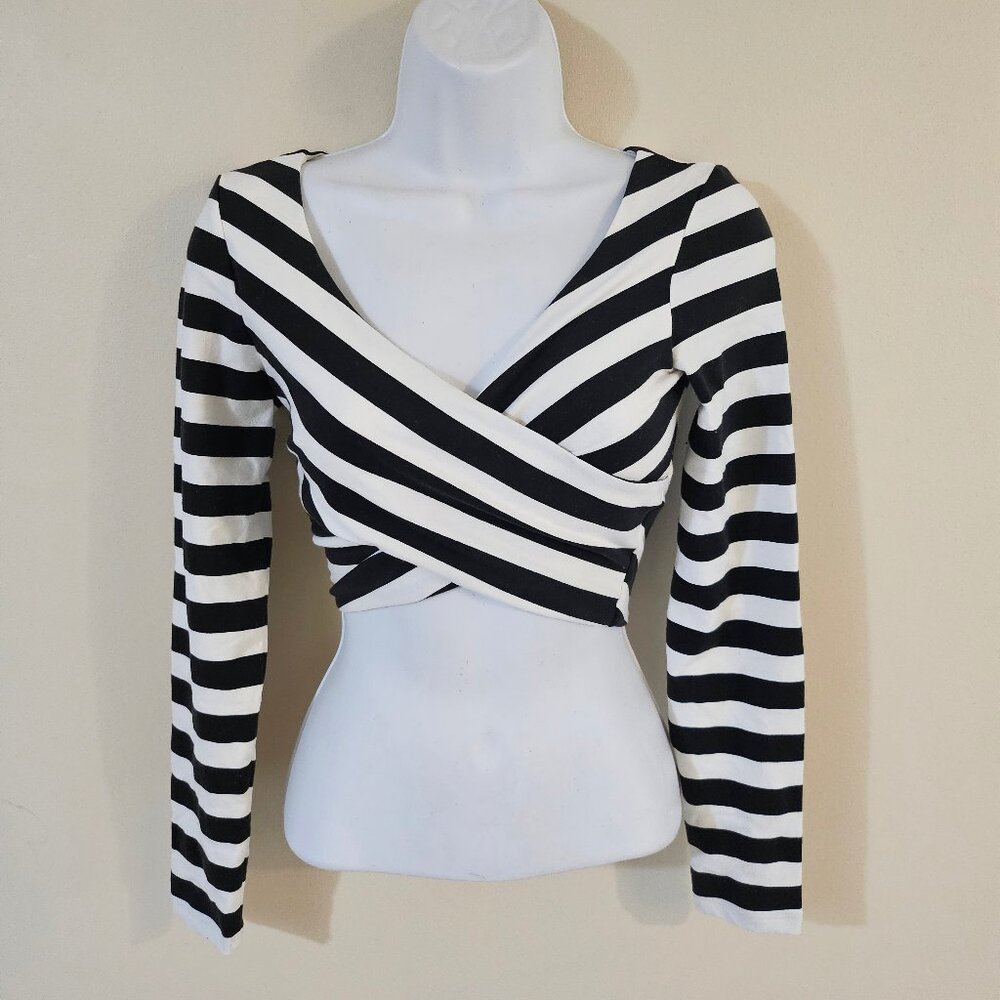 Bebe Striped Wrap Long Sleeve Crop Top Size - XS